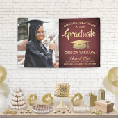 おめでとう1フォトブルゴーニュ赤と金ゴールド卒業 横断幕