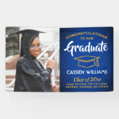 おめでとう1フォトブルー王室の金ゴールド黄色の卒業 横断幕 (横)