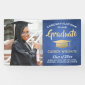 おめでとう1フォトブルー金ゴールドホワイト卒業モダン 横断幕 (横)