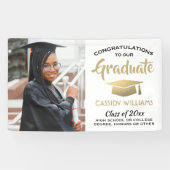 おめでとう1フォトホワイト金ゴールドと黒の卒業 横断幕 (横)