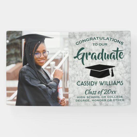 おめでとう1フォトマーブルグリーンと白の卒業 横断幕 (横)