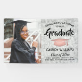 おめでとう1フォトマーブルピンクローズ金ゴールド卒業 横断幕 (横)