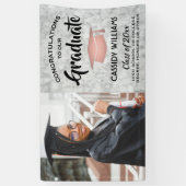 おめでとう1フォトマーブルピンクローズ金ゴールド卒業 横断幕 (縦)