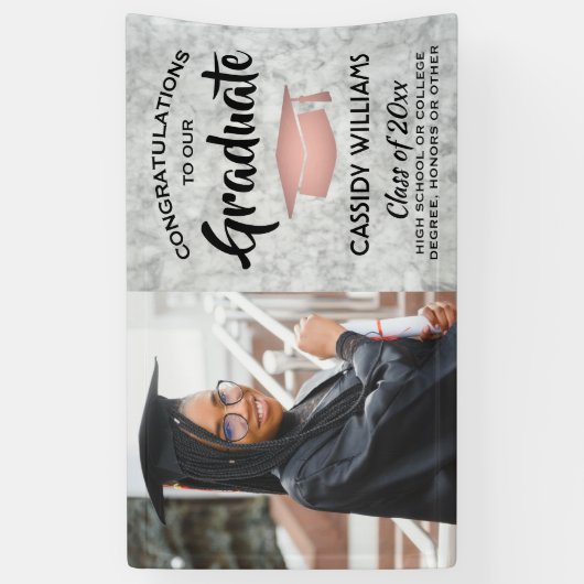 おめでとう1フォトマーブルピンクローズ金ゴールド卒業 横断幕 (縦)