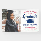 おめでとう1フォトレッドホワイトとブルーグラデーション 横断幕 (横)