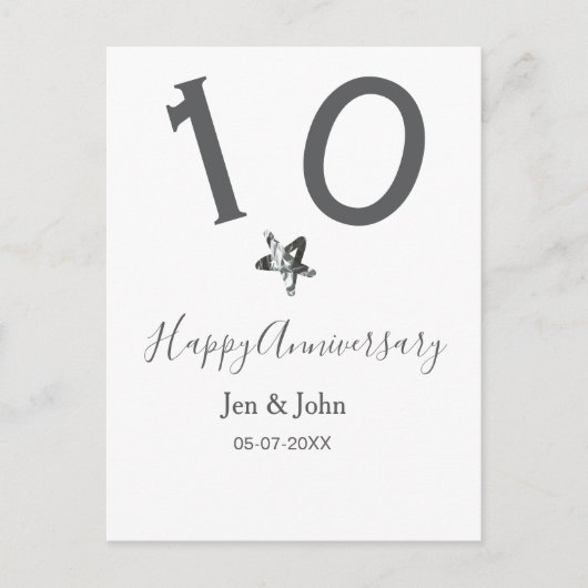 おめでとう10周年名前の日グレー金属スターボ ポストカード (正面)