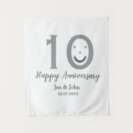 おめでとう10周年名前日付グレー太字絵文字 タペストリー