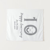 おめでとう10周年名前日付グレー太字絵文字 タペストリー (正面(横))