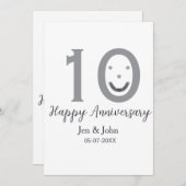 おめでとう10周年名前日付グレー太字絵文字 招待状 (正面/裏面)