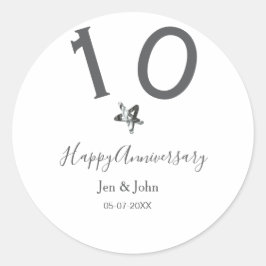 おめでとう10周年 ネーム 日付 灰色 メタル スター b ラウンドシール