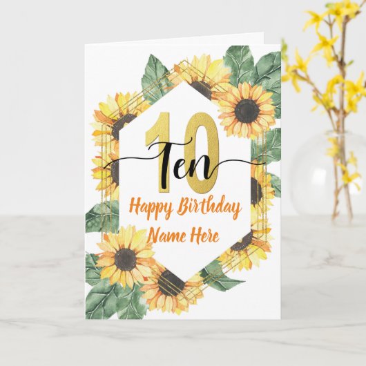 おめでとう10誕生日ひまわり カード (黄色い花)