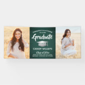 おめでとう2フォトグリーンホワイトとシルバー卒業 横断幕 (横)