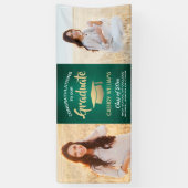 おめでとう2フォトグリーン金ゴールドと白卒業 横断幕 (縦)