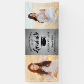 おめでとう2フォトシルバー&ブラック卒業モダン式 横断幕 (縦)