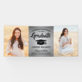 おめでとう2フォトシルバー&ブラック卒業モダン式 横断幕 (横)