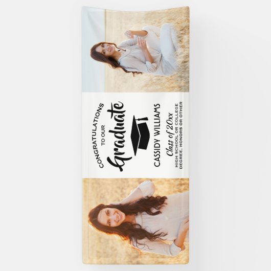 おめでとう2フォトシンプル白黒卒業 横断幕 (縦)