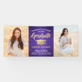 おめでとう2フォトパープル金ゴールドとホワイト卒業 横断幕 (横)