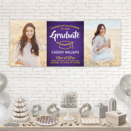 おめでとう2フォトパープル金ゴールド黄色の卒業 横断幕