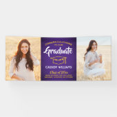 おめでとう2フォトパープル金ゴールド黄色の卒業 横断幕 (横)