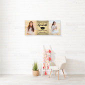 おめでとう2フォトブラック&金ゴールドフォイルフェイクの卒業 横断幕 (インサイチュ)