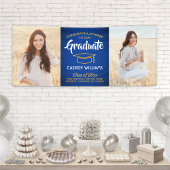 おめでとう2フォトブルー王室の金ゴールド黄色の卒業 横断幕