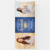 おめでとう2フォトブルー金ゴールドホワイト卒業モダン 横断幕 (縦)