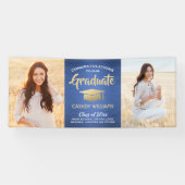 おめでとう2フォトブルー金ゴールドホワイト卒業モダン 横断幕 (横)