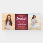 おめでとう2フォトマルーンレッド金ゴールドイエロー卒業 横断幕 (横)