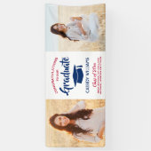 おめでとう2フォトレッドホワイトとブルーグラデーション 横断幕 (縦)