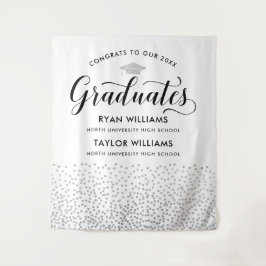 おめでとう2人卒業生シルバー紙吹雪パーティー タペストリー