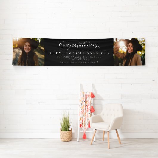 おめでとう2枚のフォト白黒 横断幕 (インサイチュ)