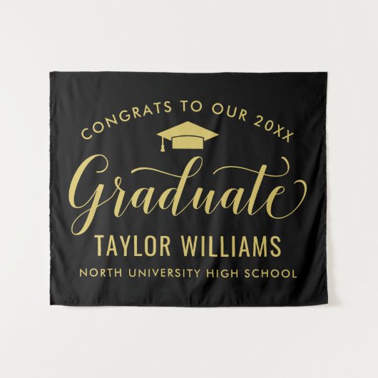 おめでとう2023大学院黒金ゴールド卒業 タペストリー (正面(横))