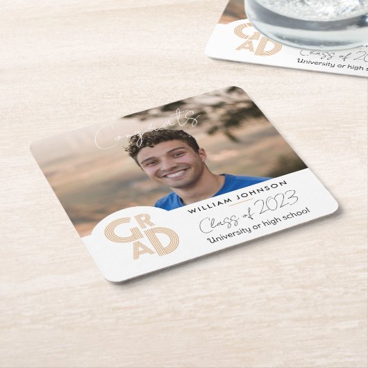 おめでとう2023年卒業クラス スクエアペーパーコースター (アングル)