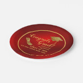 おめでとう2025年の赤と金ゴールドクラス ペーパープレート (アングル)