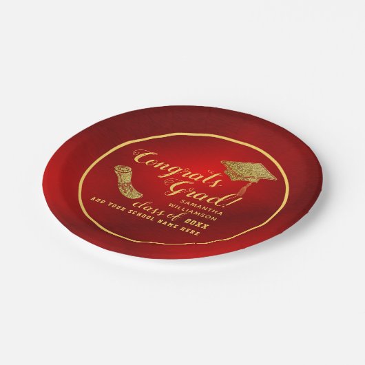 おめでとう2025年の赤と金ゴールドクラス ペーパープレート (アングル)