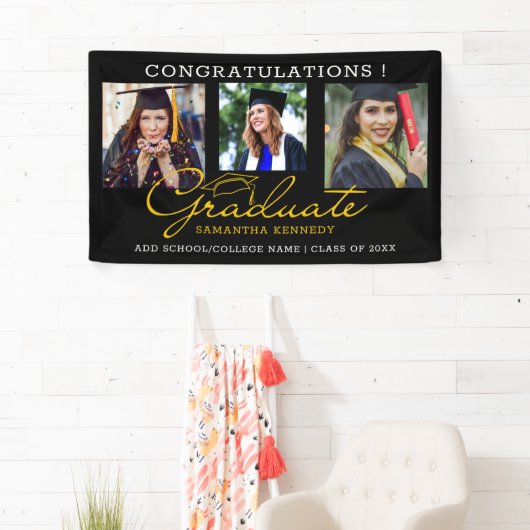 おめでとう2025年卒業3写真コラージュ 横断幕 (インサイチュ)