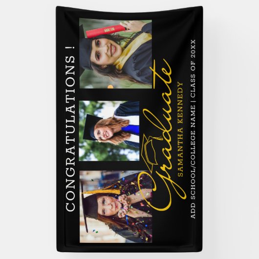 おめでとう2025年卒業3写真コラージュ 横断幕 (縦)