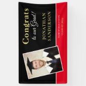 おめでとう2025 Grad Nameフォト金ゴールドブラック赤 横断幕 (縦)