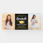 おめでとう2 Photo Black金ゴールド黄色の卒業 横断幕 (横)