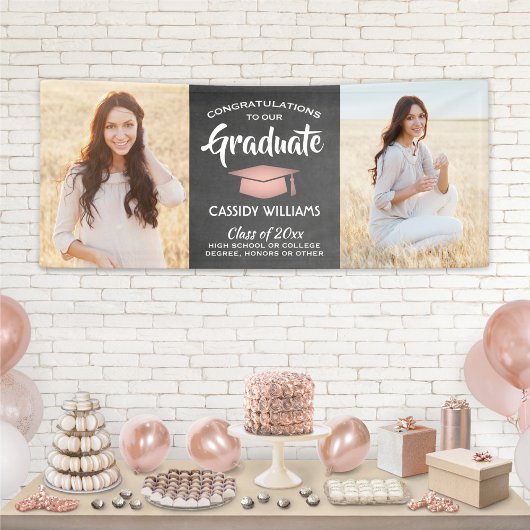 おめでとう2 Photo Chalkboardピンクブラック卒業 横断幕