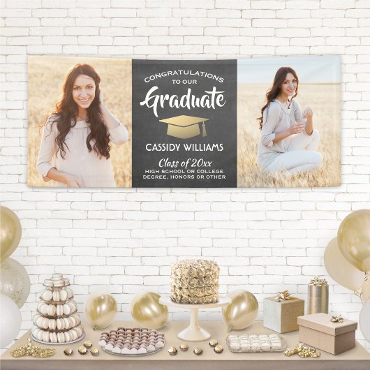 おめでとう2 Photo Chalkboardブラック金ゴールド卒業 横断幕