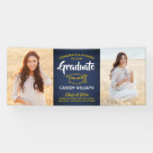 おめでとう2 Photo Navy Blue金ゴールド黄色の卒業 横断幕 (横)