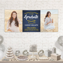 おめでとう2 Photo Navy Blue金ゴールド黄色の卒業 横断幕