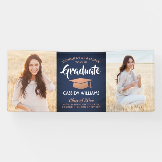 おめでとう2 Photo Navy Blue White Copper Decisation 横断幕 (横)