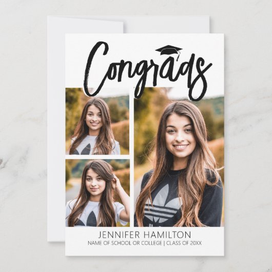 おめでとう3枚の写真で卒業を祝おう 招待状 (正面)