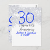 おめでとう30周年結婚記念日シルバー青グリッター ポストカード (正面/裏面)