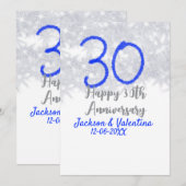 おめでとう30周年結婚記念日シルバー青グリッター 招待状 (正面/裏面)