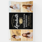 おめでとう4フォトブラック金ゴールドとホワイト卒業 横断幕 (縦)