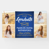 おめでとう4フォトブルー王室の金ゴールド黄色の卒業 横断幕 (横)