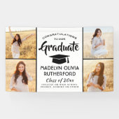 おめでとう4モダン写真白黒卒業 横断幕 (横)